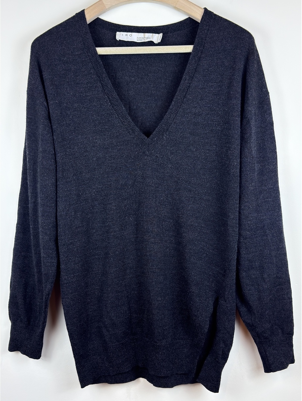 IRO Paris Aran 16W Women’s M Charcoal 100% Wool V-Neck Slouchy Sweater